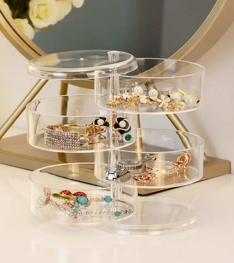 4-Layer Rotating Jewelry Box Earrings Necklace Ring Storage Organizer