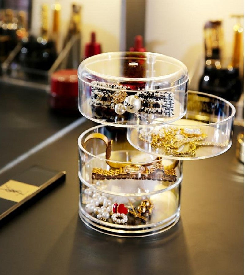 4-Layer Rotating Jewelry Box Earrings Necklace Ring Storage Organizer