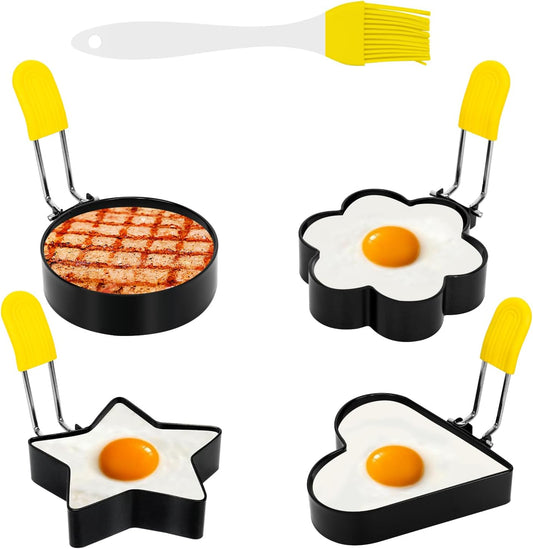 4 PCS Egg Ring,Stainless Steel Non-stick Egg Rings for Frying Eggs, Round Egg Cooker Ring Molds with Anti-scald Silicone Handle, Egg Mold for Breakfast