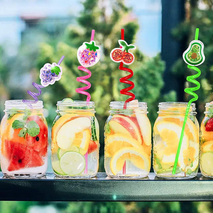 2Pcs Glitter Fruit Straws For Kids Party & Birthday