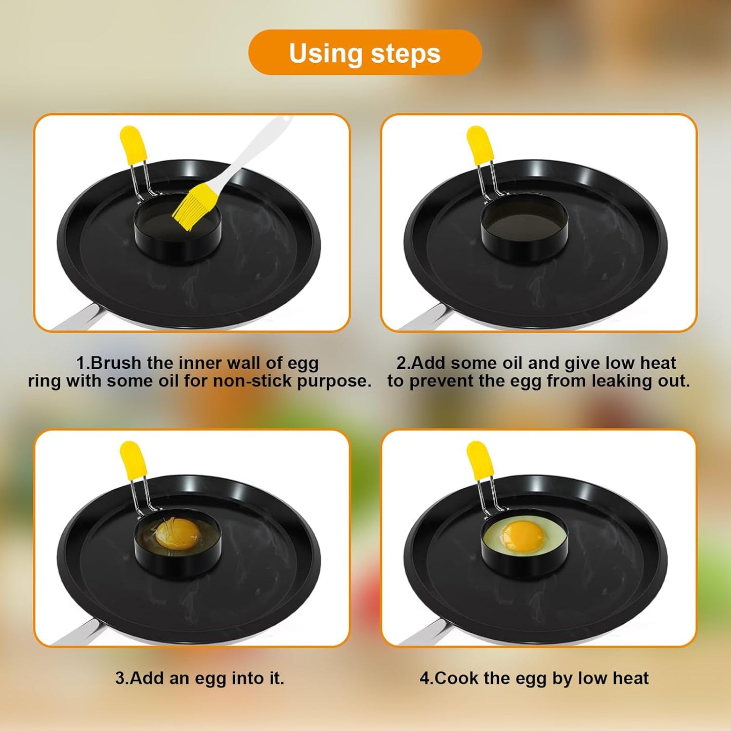 4 PCS Egg Ring,Stainless Steel Non-stick Egg Rings for Frying Eggs, Round Egg Cooker Ring Molds with Anti-scald Silicone Handle, Egg Mold for Breakfast