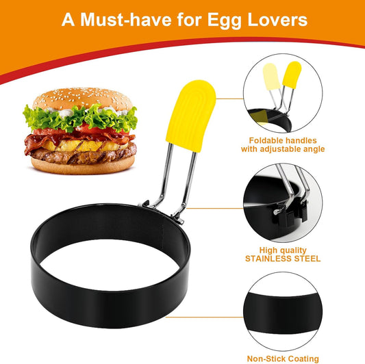 4 PCS Egg Ring,Stainless Steel Non-stick Egg Rings for Frying Eggs, Round Egg Cooker Ring Molds with Anti-scald Silicone Handle, Egg Mold for Breakfast