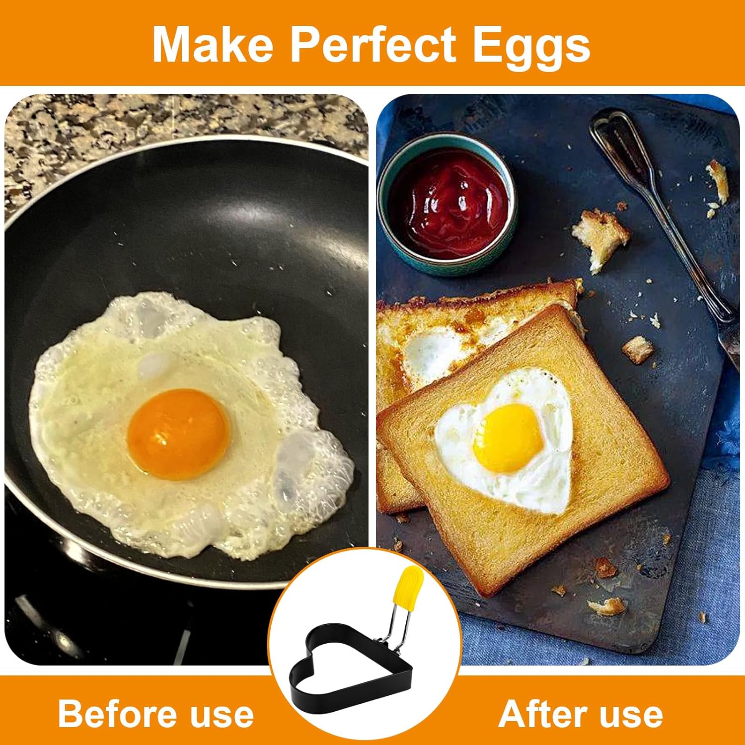 4 PCS Egg Ring,Stainless Steel Non-stick Egg Rings for Frying Eggs, Round Egg Cooker Ring Molds with Anti-scald Silicone Handle, Egg Mold for Breakfast
