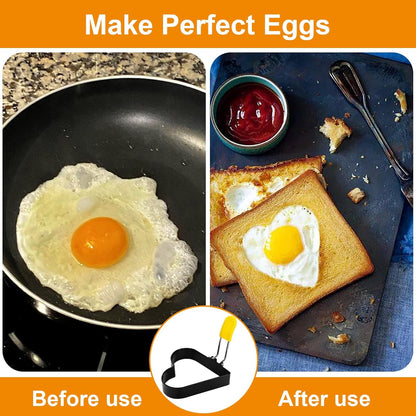 4 PCS Egg Ring,Stainless Steel Non-stick Egg Rings for Frying Eggs, Round Egg Cooker Ring Molds with Anti-scald Silicone Handle, Egg Mold for Breakfast