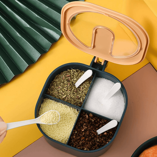 4 Section spice container with 4 spoons