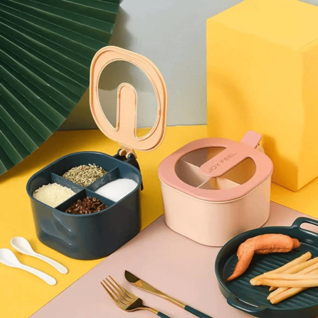 4 Section spice container with 4 spoons