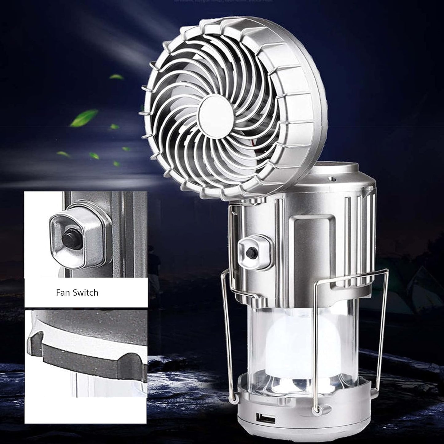 6 in 1 Portable Outdoor LED Camping Lantern with Solar Fan