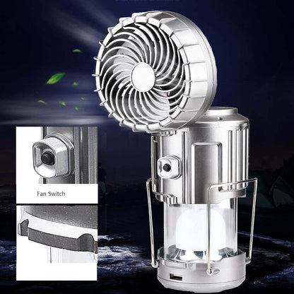 6 in 1 Portable Outdoor LED Camping Lantern with Solar Fan