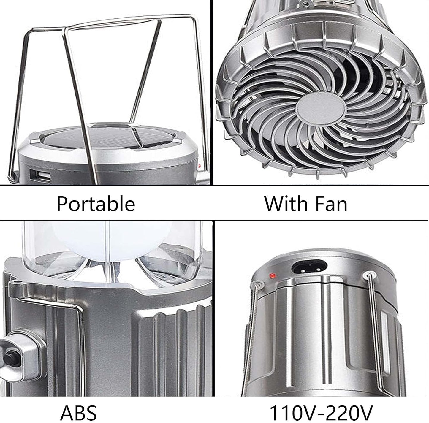 6 in 1 Portable Outdoor LED Camping Lantern with Solar Fan