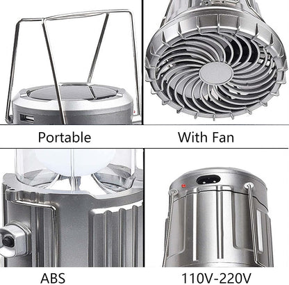 6 in 1 Portable Outdoor LED Camping Lantern with Solar Fan
