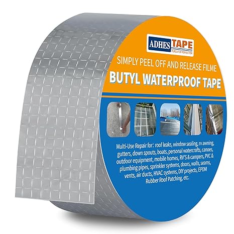 Aluminum Foil Tape Waterproof Tape, 2 inch x 16 feet, Aluminum Foil Tape Butyl Sealant Tape for RV Repair, Window, Silicone, Boat and Pipe Sealing, Glass & EDPM Rubber Roof Patching, Silver