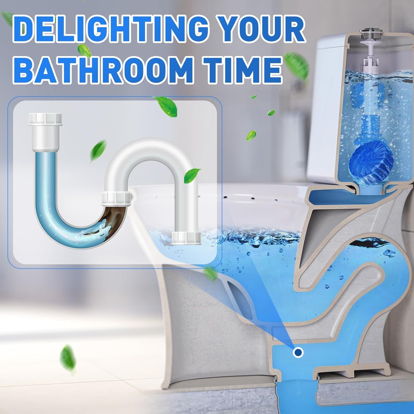 Automatic Toilet Cleaner Tablets Toilet Bowl Long Lasting Bathroom Tank Tablets (Blue)