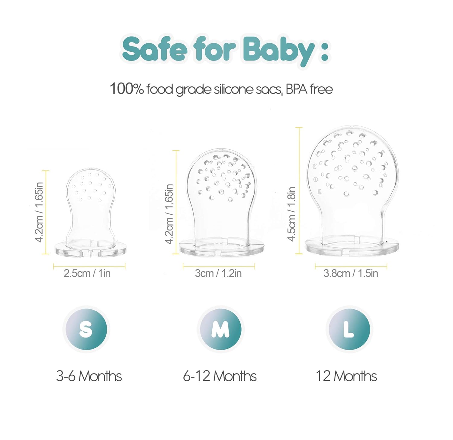 Baby Fruit Feeder Pacifier, Fresh Food Feeding Teether for Toddler, Soothing Gum Relief, Includes All The Sizes of The Silicone Nipple Pouches