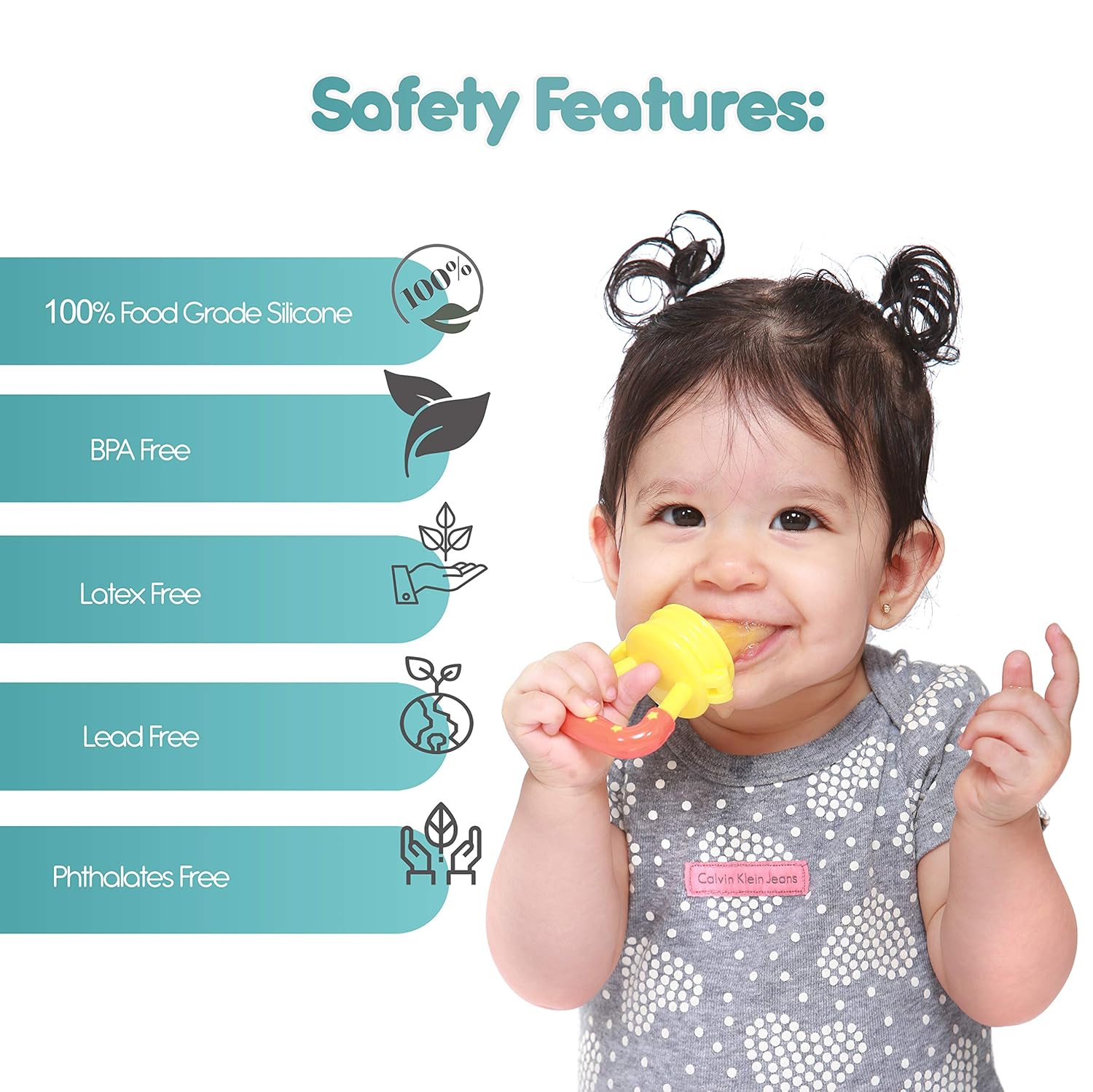 Baby Fruit Feeder Pacifier, Fresh Food Feeding Teether for Toddler, Soothing Gum Relief, Includes All The Sizes of The Silicone Nipple Pouches