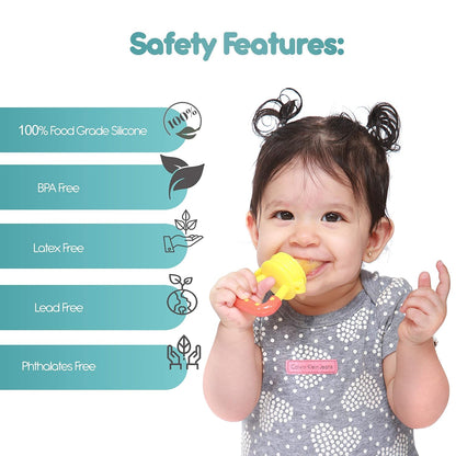 Baby Fruit Feeder Pacifier, Fresh Food Feeding Teether for Toddler, Soothing Gum Relief, Includes All The Sizes of The Silicone Nipple Pouches