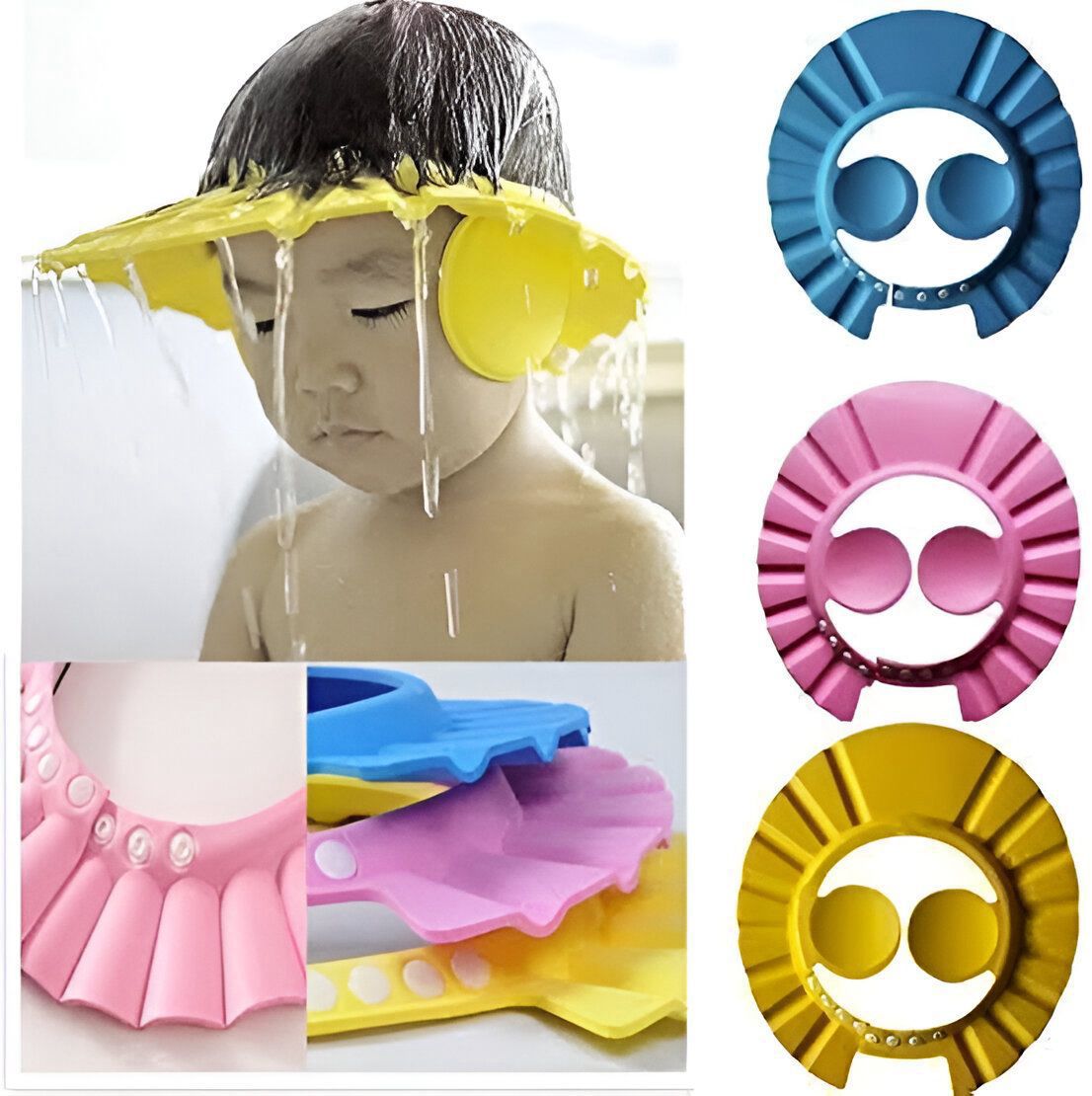 Baby Shower Cap Safe Silicone Protection Bath Cap Soft Adjustable Visor Hat for Protector Head Eye Ear Shampoo