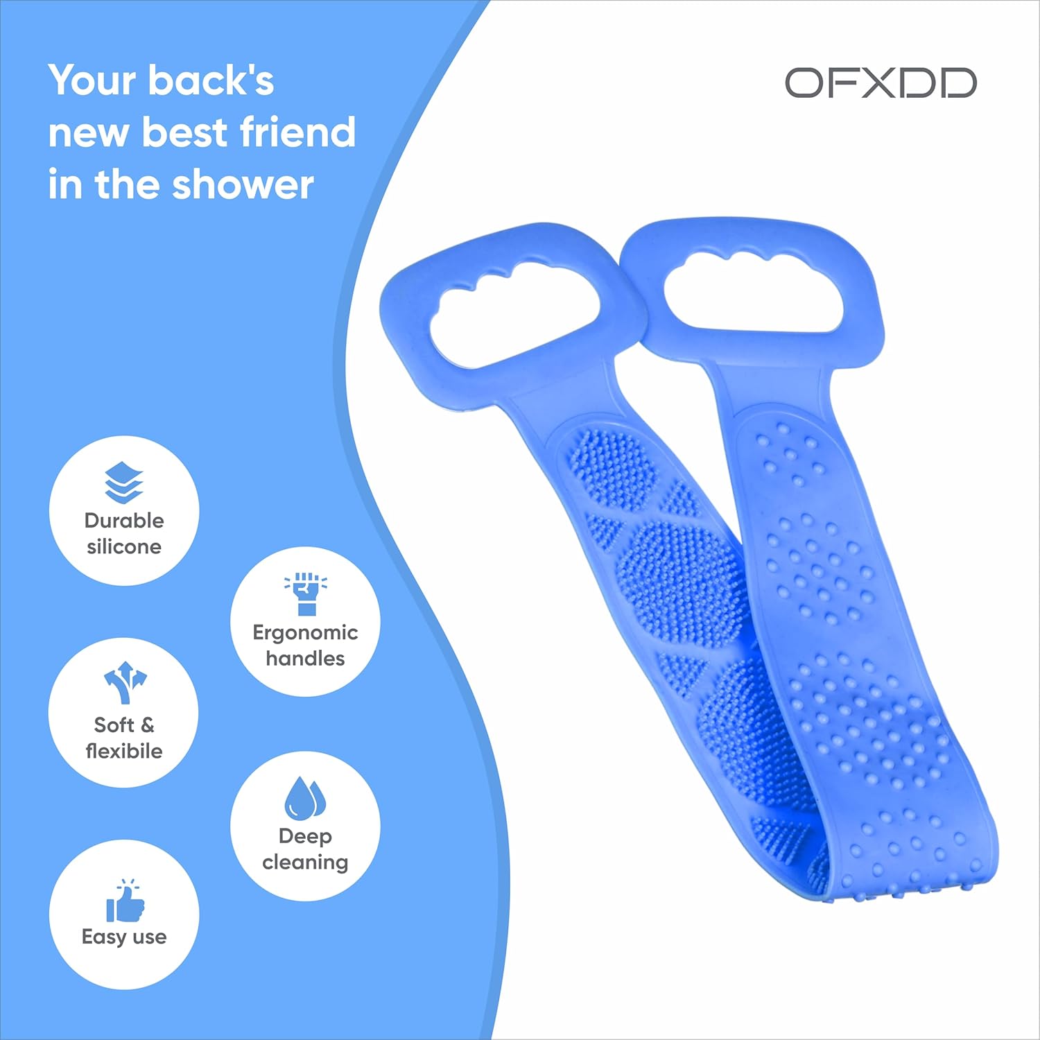 Back Washer for Shower Men and Women - Soft Silicone Bath Towel Scrubber