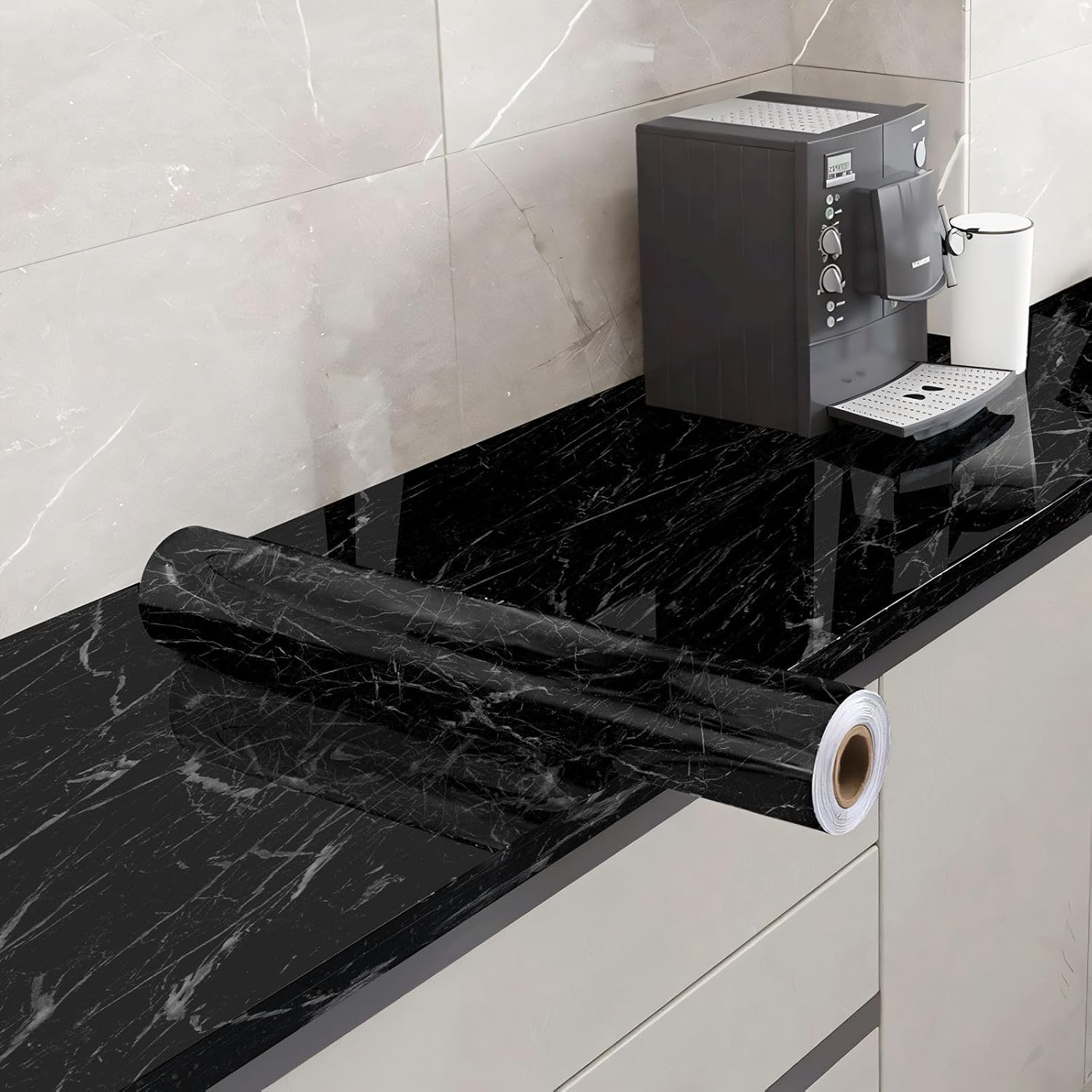 Black Peel and Stick Wallpaper - Marble Counter Top Backsplash Self Adhesive