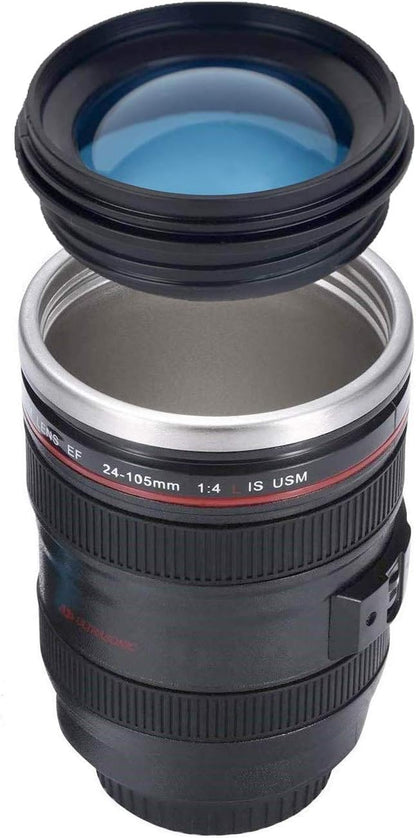 Multipurpose Camera Lens Coffee Mug with Translucent Lid