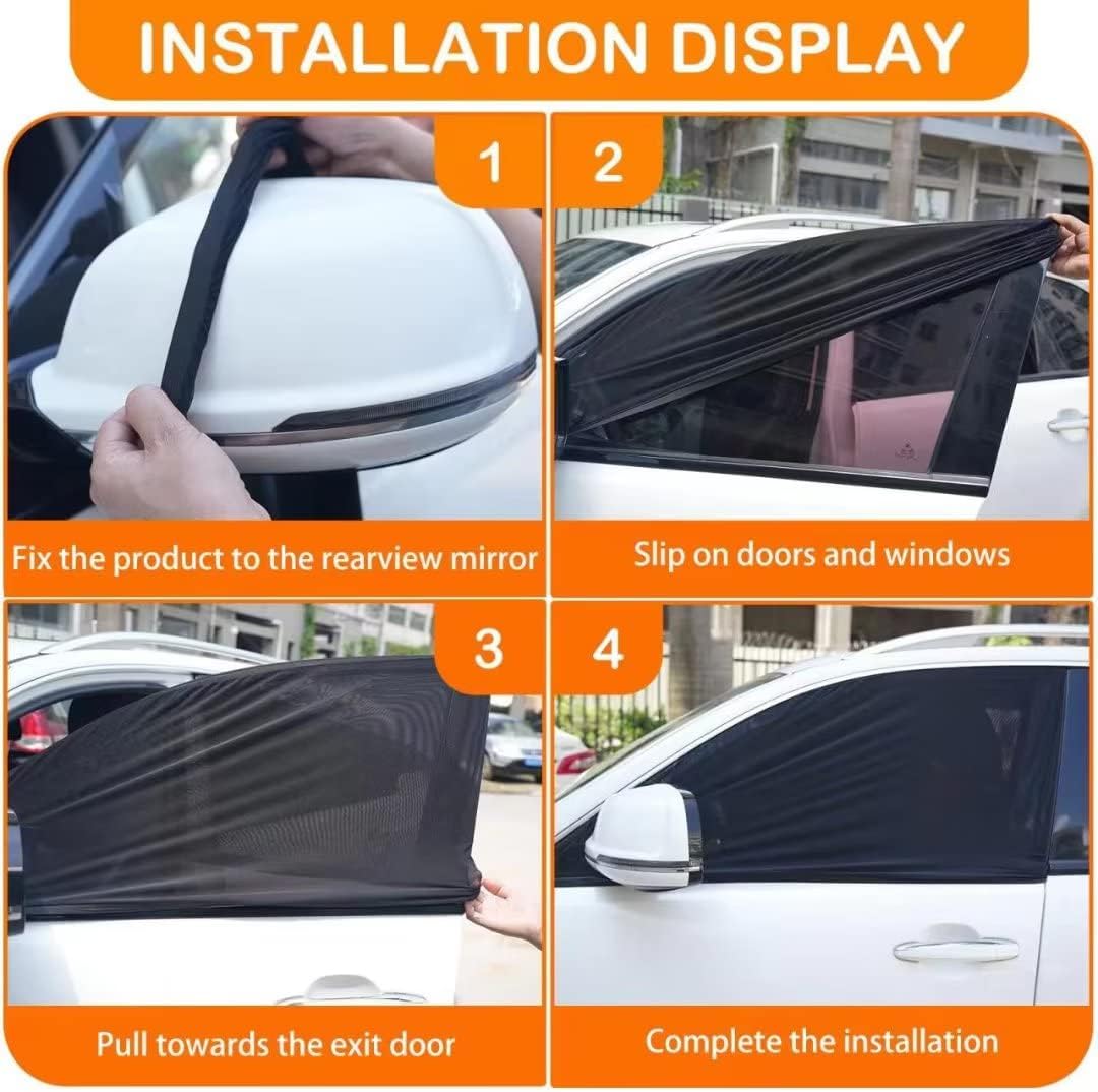 Car Window Sunshade, Breathable Mesh Car Window Screen Streched , for Night Camping, Privacy Shade