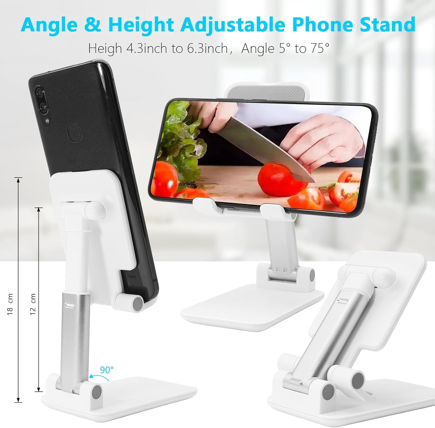 Cell Phone Stand, Folding Desktop Phone Stand, Tablet Stand Compatible with All Phones 4-10 Inches Cell Phone/Tablet