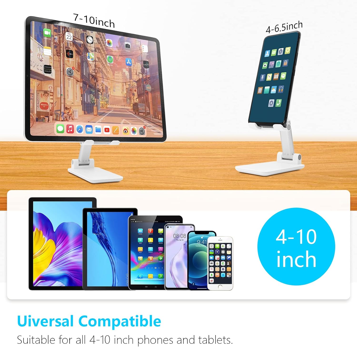 Cell Phone Stand, Folding Desktop Phone Stand, Tablet Stand Compatible with All Phones 4-10 Inches Cell Phone/Tablet