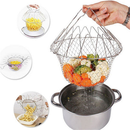 Chef Basket 12 In 1 Kitchen Tool Steam Rinse Deep Fry Fold Flat Easy To Store