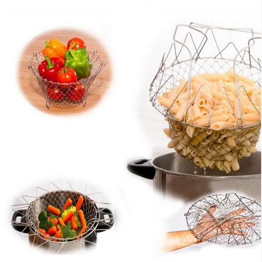 Chef Basket 12 In 1 Kitchen Tool Steam Rinse Deep Fry Fold Flat Easy To Store