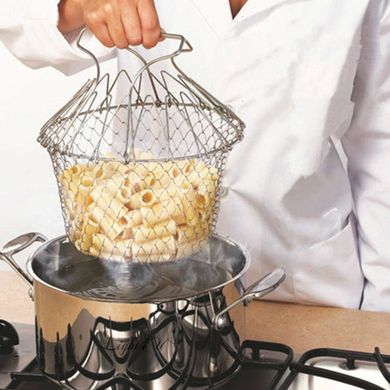 Chef Basket 12 In 1 Kitchen Tool Steam Rinse Deep Fry Fold Flat Easy To Store
