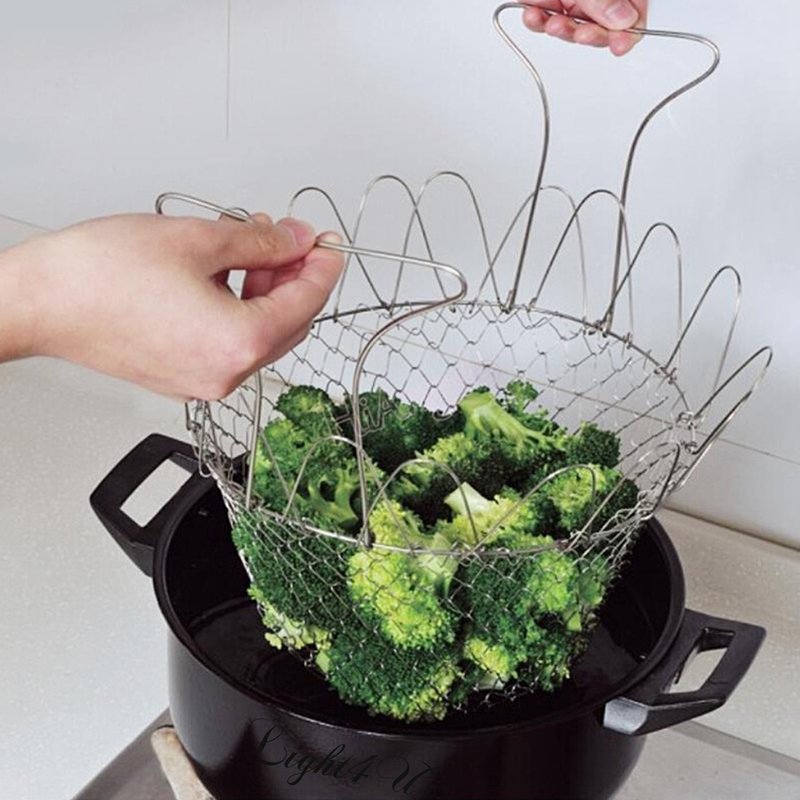 Chef Basket 12 In 1 Kitchen Tool Steam Rinse Deep Fry Fold Flat Easy To Store