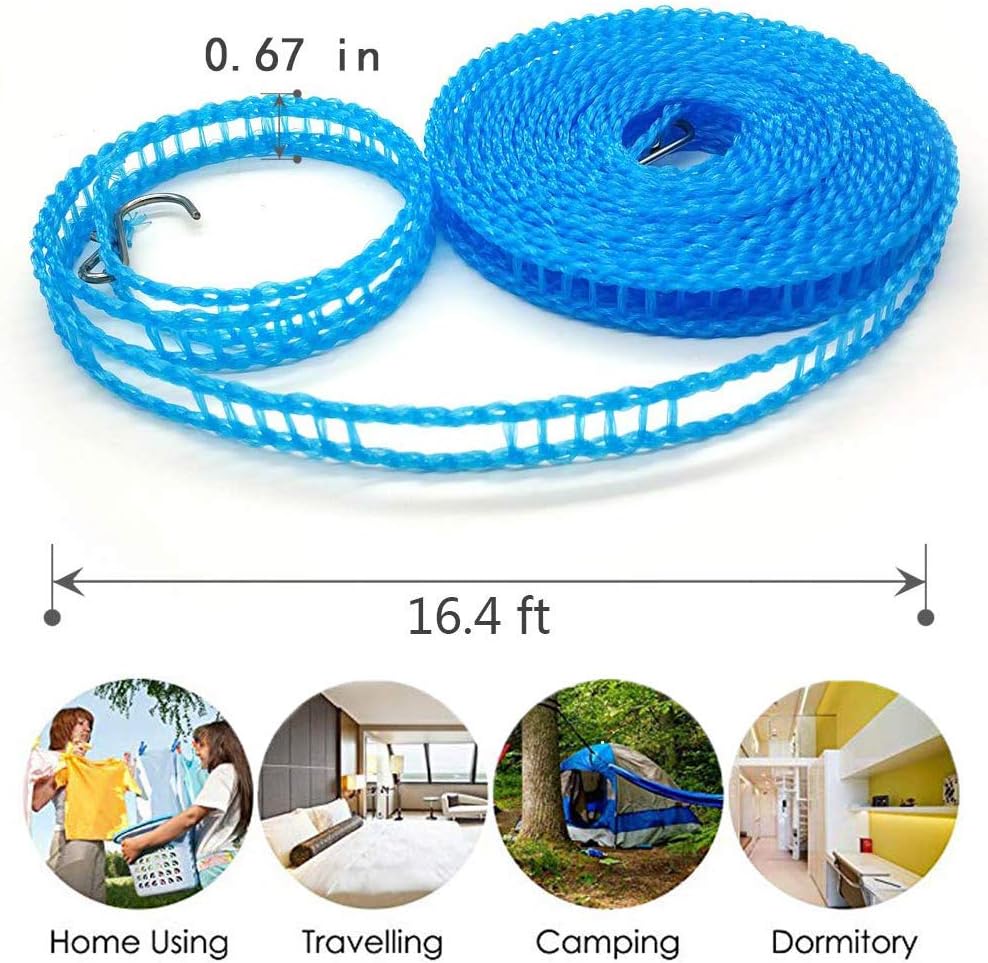 Clothes Drying Rope Portable Windproof 5m Clothesline for Camping Travel, Indoor, Outdoor, Laundry, Clothes Line