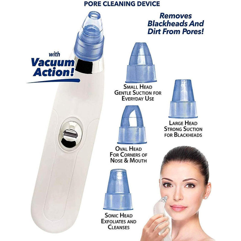 Derma Suction Vacuum Pore Cleaning Device With 4 Interchangeable Suction Heads