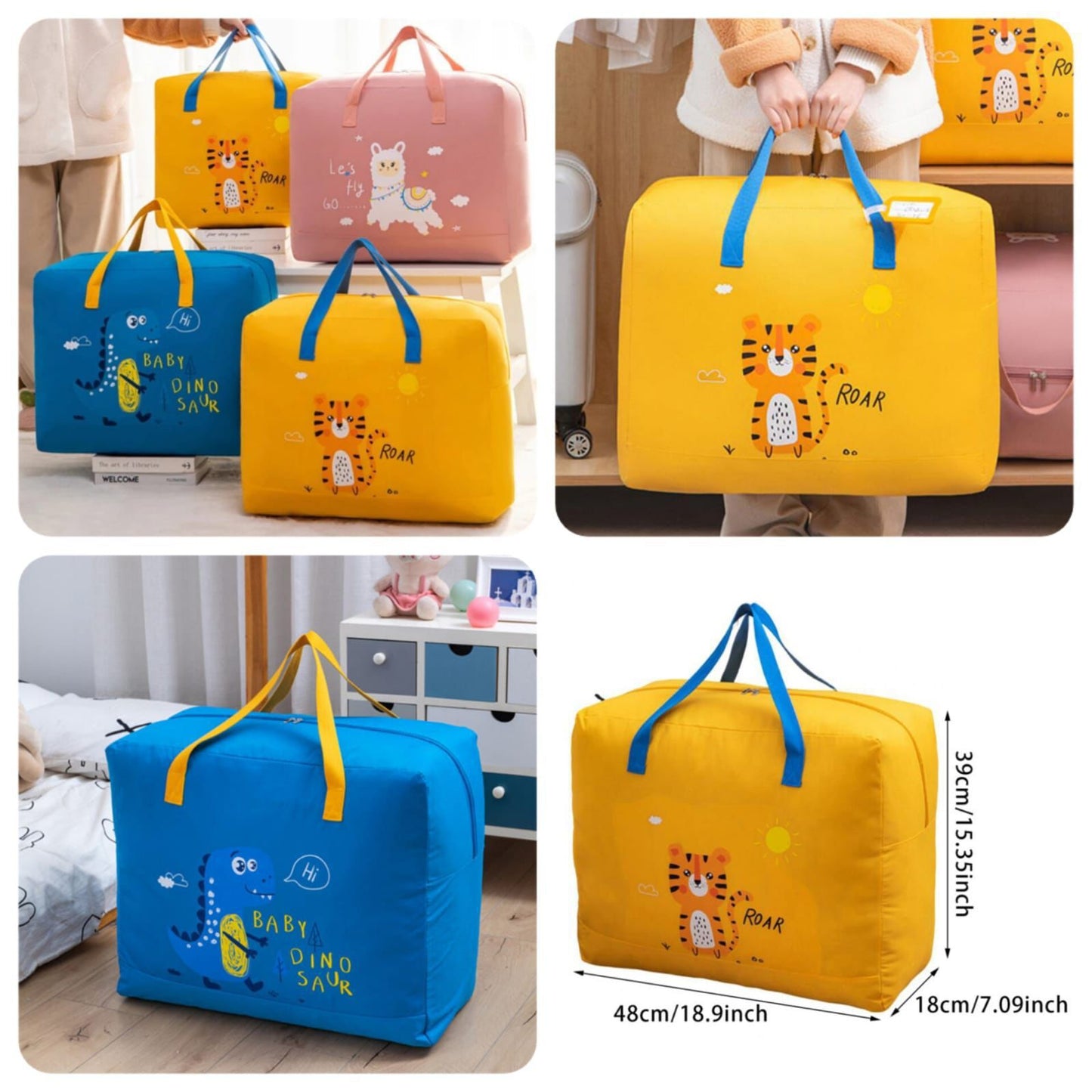 Dino Storage Bag Organizer - Reinforced Handles Zippered Organizer - Portable Multifunction Storage Bag Large Capacity