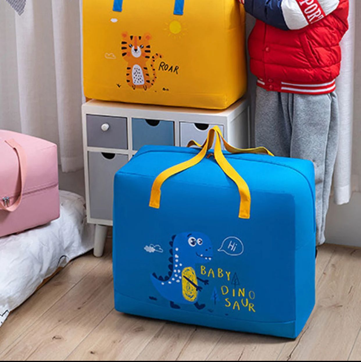 Dino Storage Bag Organizer - Reinforced Handles Zippered Organizer - Portable Multifunction Storage Bag Large Capacity