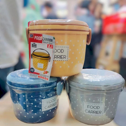 Dotted Food Carrier Lunch Box, 2 In 1 Under Mini Steel Box, Round Thermal Lunch Box