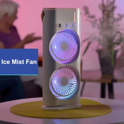 Double-Headed Spray Air Conditioner Fan 3 Speeds Rechargeable