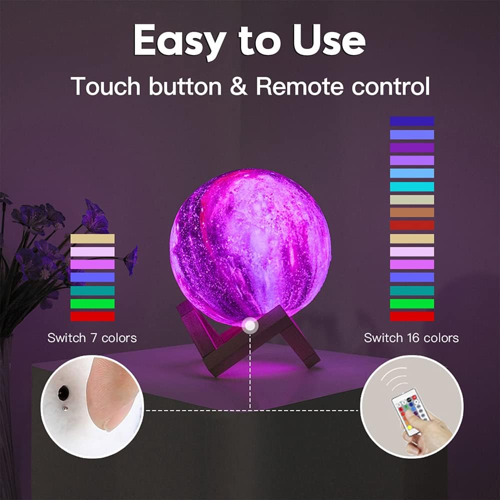 Earth Lamp - 16 Colors LED 3D Print Earth Light with Stand