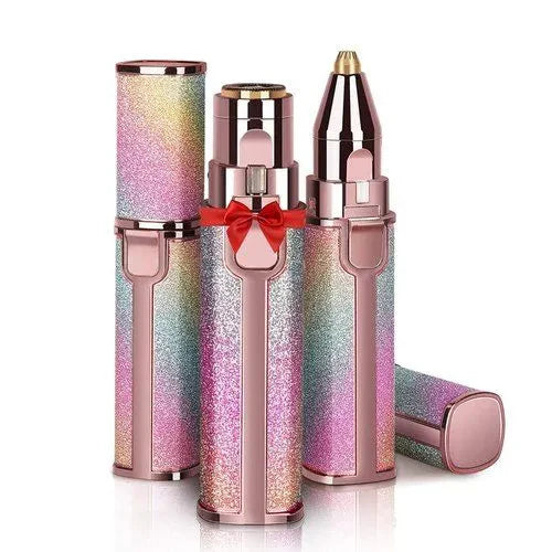 Eyebrow & Facial Trimmer: 2 in1 Rechargeable Facial Hair Removal & Eyebrow Shaver - Body Razor with Built-in LED Light (Rose Gold)