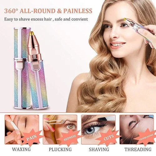 Eyebrow & Facial Trimmer: 2 in1 Rechargeable Facial Hair Removal & Eyebrow Shaver - Body Razor with Built-in LED Light