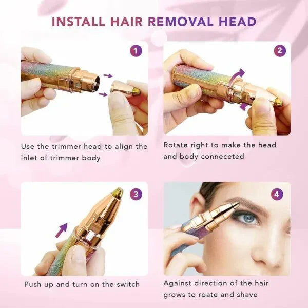 Eyebrow & Facial Trimmer: 2 in1 Rechargeable Facial Hair Removal & Eyebrow Shaver - Body Razor with Built-in LED Light