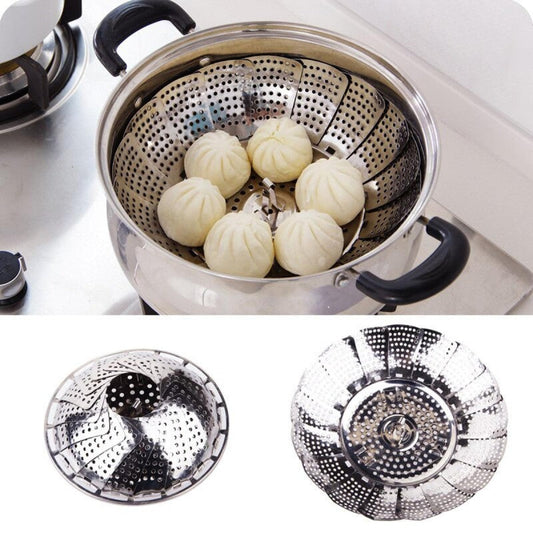 Folding Dish Steam Stainless Steel Food Steamer Basket Mesh Vegetable Cooker Steamer