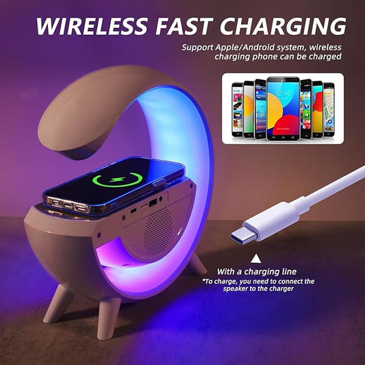 G Shaped Lamp - LED Wireless Charging Speaker - Smart Table Night Light - Phone Wireless Charging RGB Desk Lamp - Speaker with Wireless Charger, Bluetooth, USB Speaker for PC & Mobile