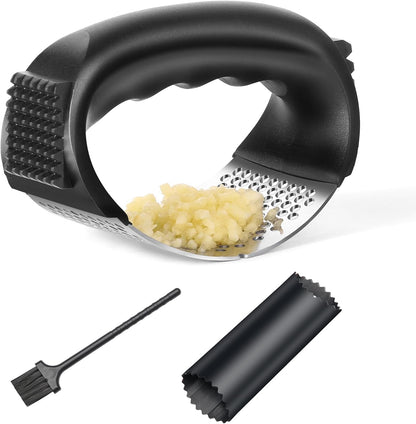 Garlic Press Masher, Upgraded Stainless Steel Garlic Presser, Portable Garlics Mincer, Garlics Crusher for The Home Kitchen with Cleaning Brush