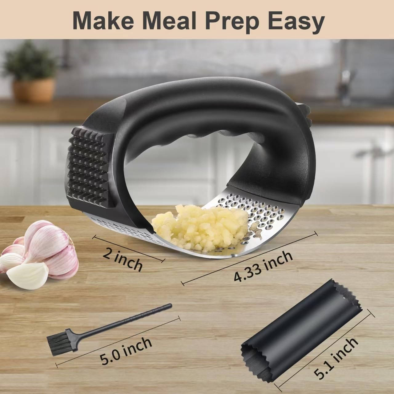 Garlic Press Masher, Upgraded Stainless Steel Garlic Presser, Portable Garlics Mincer, Garlics Crusher for The Home Kitchen with Cleaning Brush
