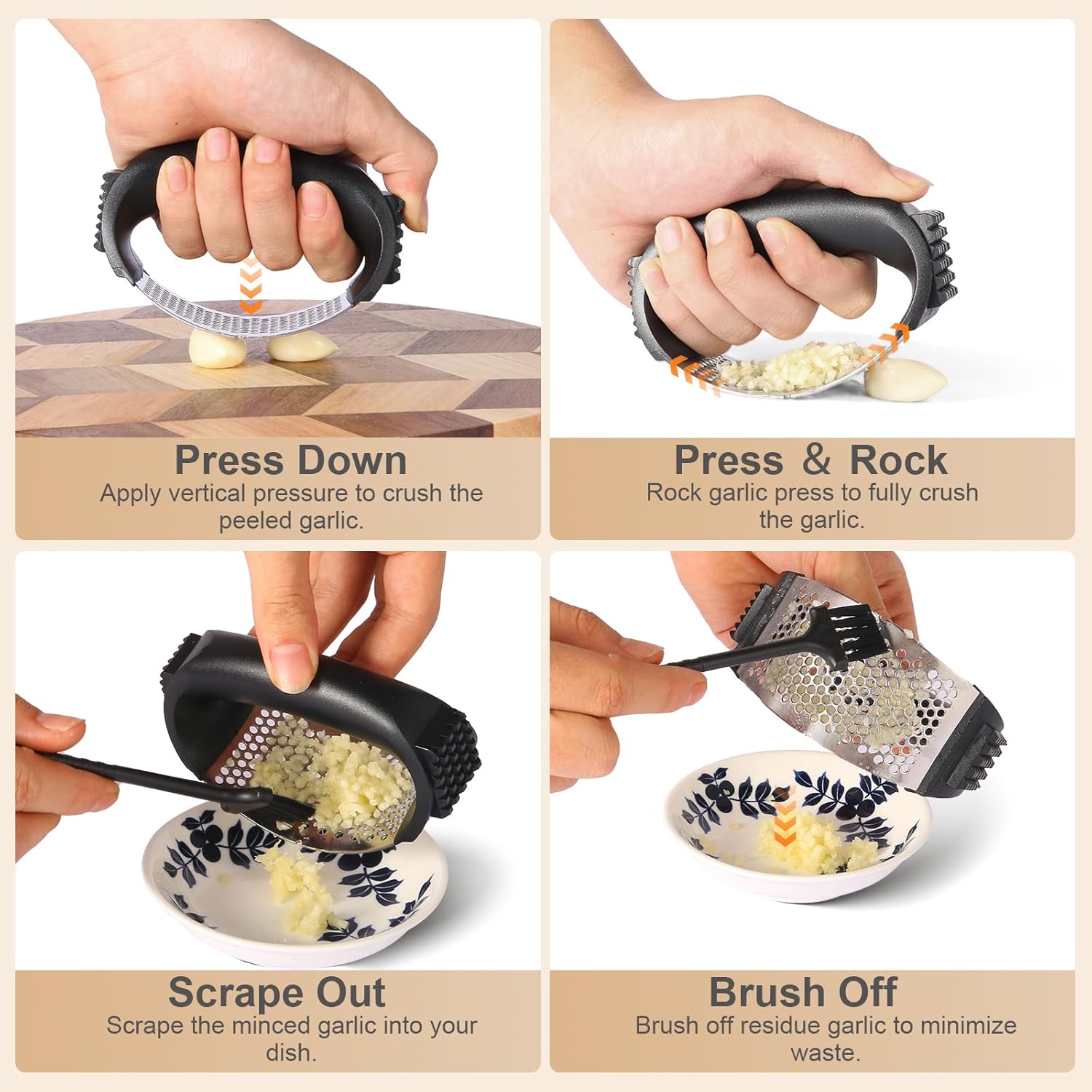 Garlic Press Masher, Upgraded Stainless Steel Garlic Presser, Portable Garlics Mincer, Garlics Crusher for The Home Kitchen with Cleaning Brush