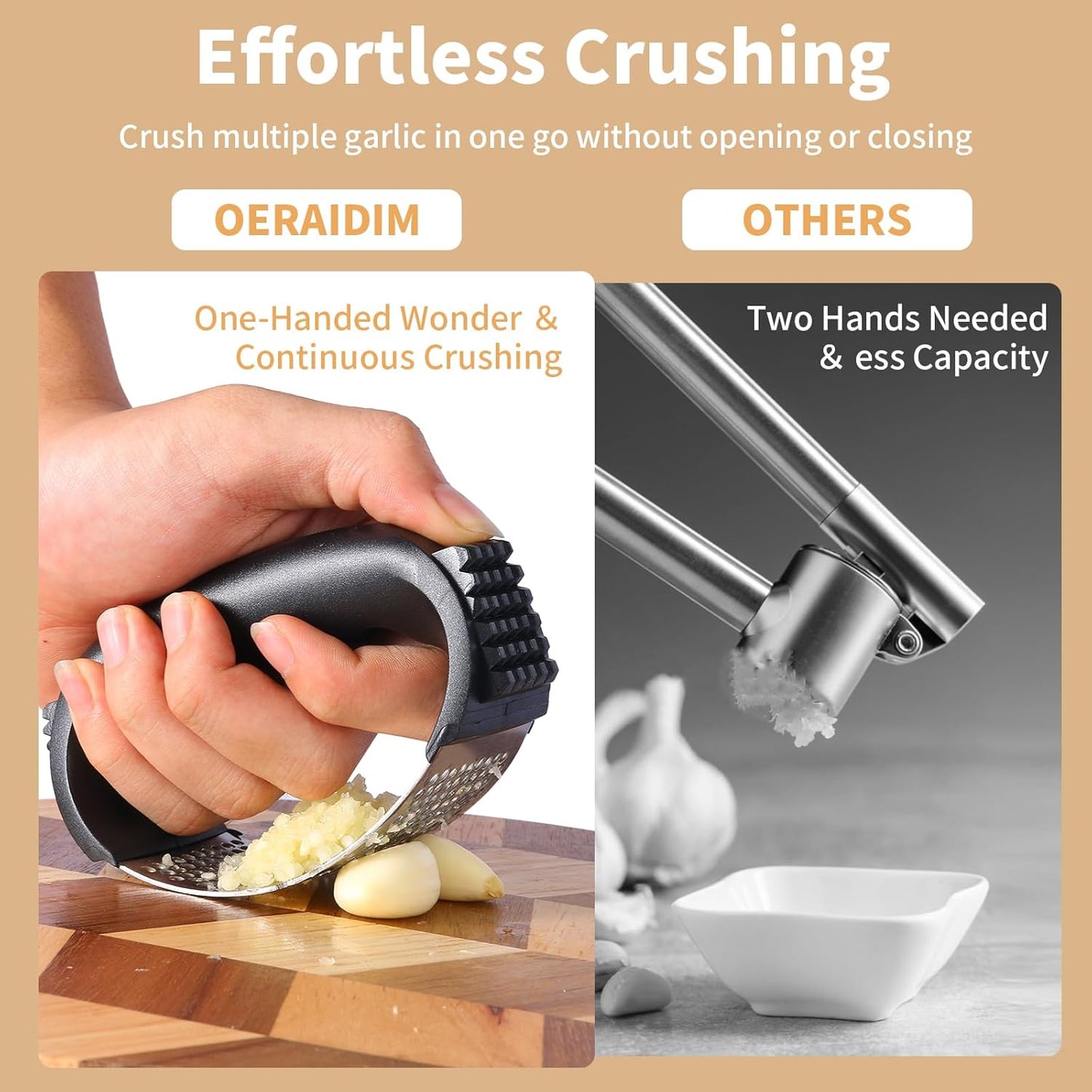 Garlic Press Masher, Upgraded Stainless Steel Garlic Presser, Portable Garlics Mincer, Garlics Crusher for The Home Kitchen with Cleaning Brush