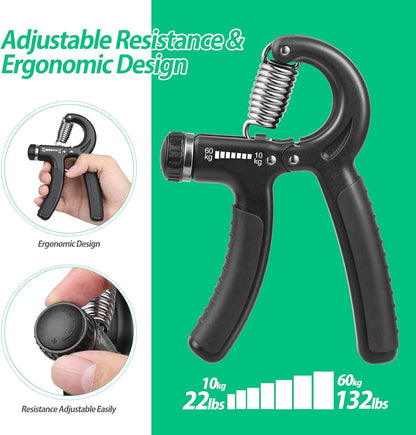 Grip Strength Trainer, Hand Grip Strengthener, Adjustable Resistance 22-132Lbs (10-60kg), Forearm Strengthener, Perfect for Musicians Athletes