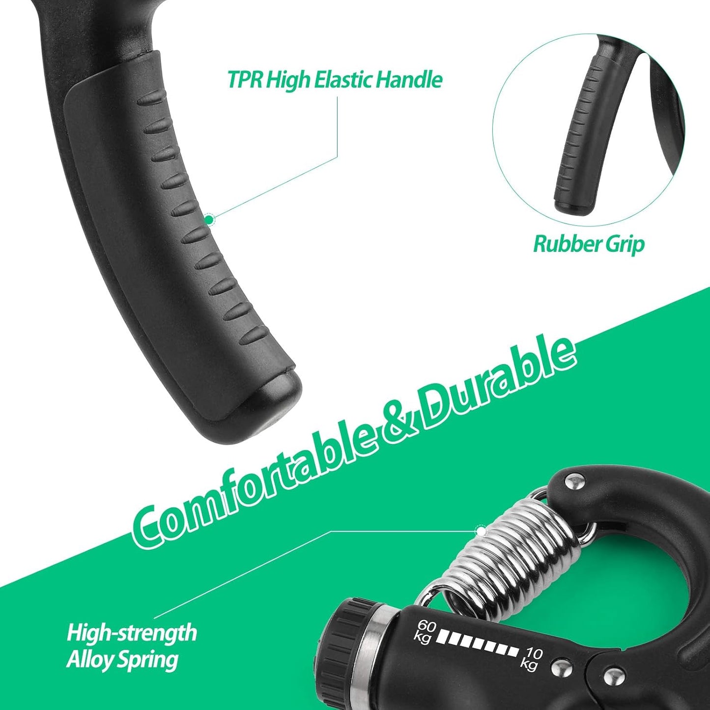 Grip Strength Trainer, Hand Grip Strengthener, Adjustable Resistance 22-132Lbs (10-60kg), Forearm Strengthener, Perfect for Musicians Athletes