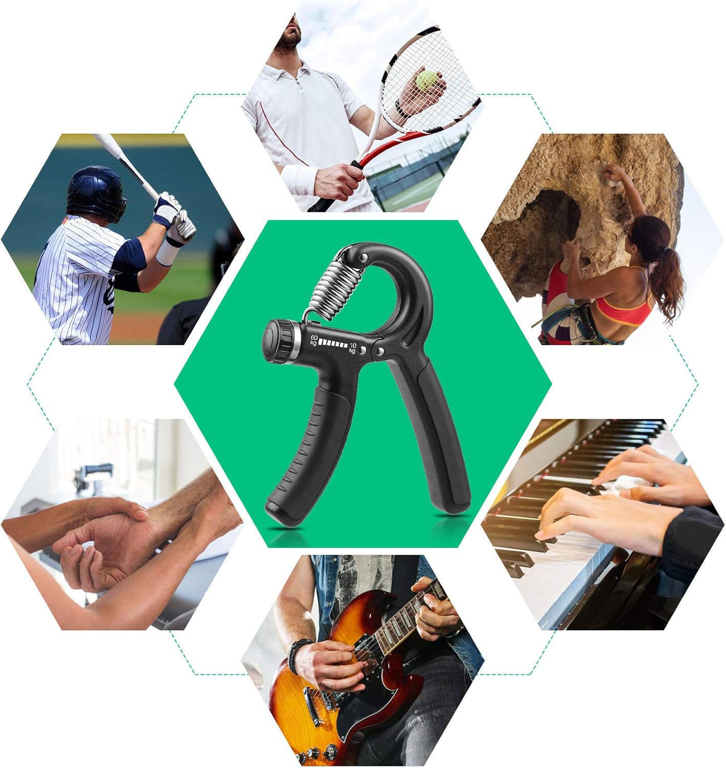Grip Strength Trainer, Hand Grip Strengthener, Adjustable Resistance 22-132Lbs (10-60kg), Forearm Strengthener, Perfect for Musicians Athletes