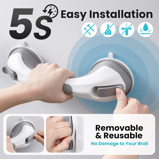 Hand Handle Bar, 1pc 12 Inch Suction Grab Bars for Bathtubs and Elderly, Shower Handle for Seniors Bathroom Safety Grip, No Drilling Removable, Grey